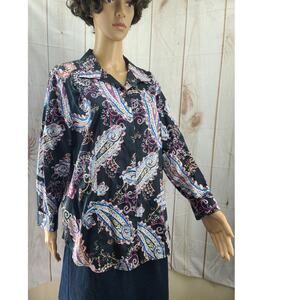 Chico's (2) Women US 12/14 Long Sleeve Button Down Shirt Paisley Print No Iron